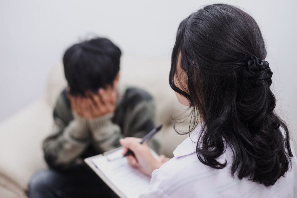 Counseling therapy session, mental health awareness concept.