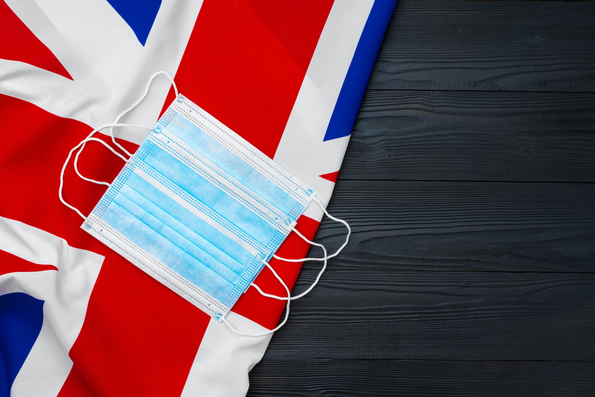 Medical mask on flag of United Kingdom